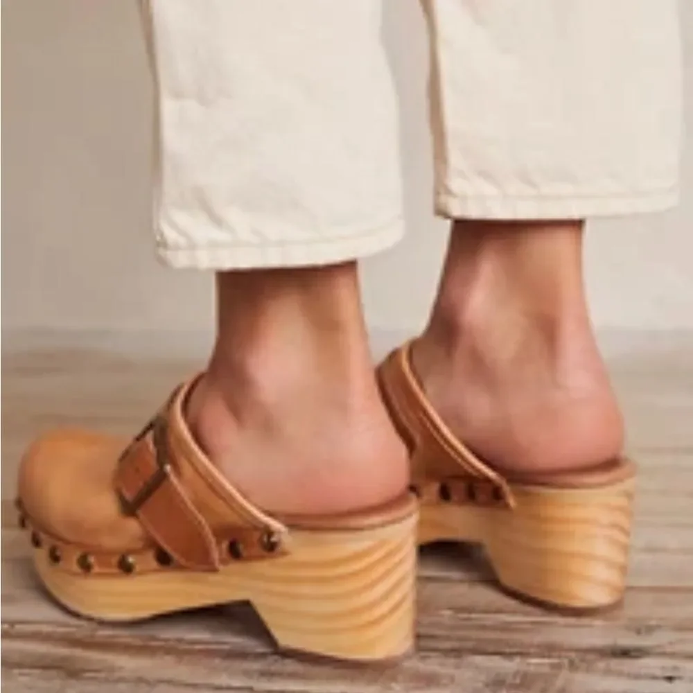 Free People Culver City Wood Leather Platform Clogs